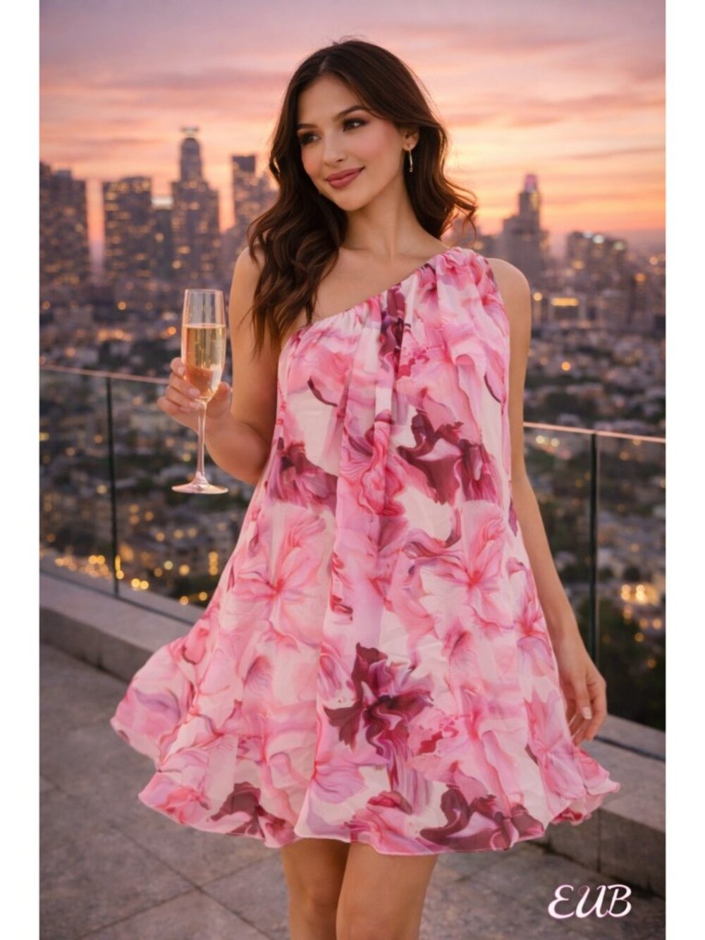 Mac Duggal Floral One Shoulder Chiffon Mini Dress Size 12 New With Tags